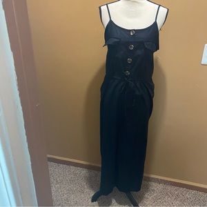 SO black smock front wide leg jumpsuit pant suit spaghetti straps sz XL NWT